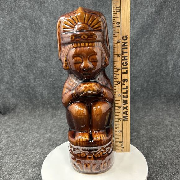 Vintage 1937 Kahlua Tiki Decanter 11" Brown Ceramic Seated Mayan Figure Man Cave - Picture 1 of 8